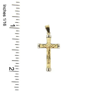 18K Solid Two Tone Gold Polished Small Crucifix Pendant