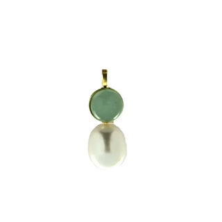 18K Solid Yellow Gold Green or Pink Quartz and Cultivated Pearl Pendant