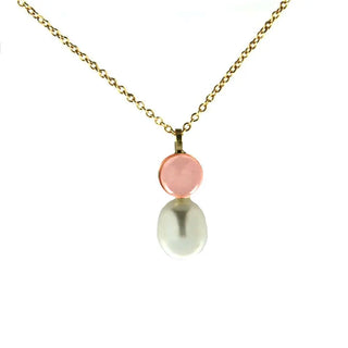 18K Solid Yellow Gold Green or Pink Quartz Pearl Pendant