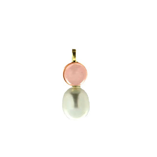 18K Solid Yellow Gold Green or Pink Quartz and Cultivated Pearl Pendant
