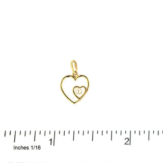 18K Solid Yellow Gold Open Double Hearts Pearl Pendant and ruler