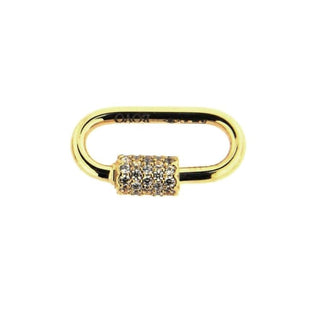 18K Solid Yellow Gold Oval Zirconia Pave Carabiner Screw Lock clasp , Amalia Jewelry
