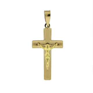 18k Solid Yellow Gold Oval Hollow Tube Crucifix Pendant