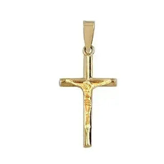 18K Solid Yellow Gold Small Round Tube Crucifix Pendant