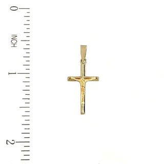 18K Solid Yellow Gold Small Round Tube Crucifix Pendant