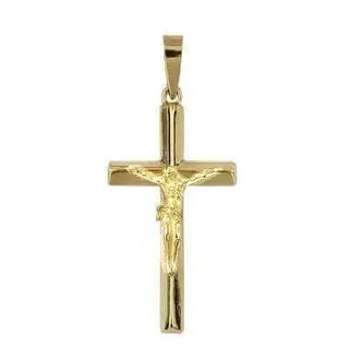 18k Yellow Gold Rhombus hollow tube Crucifix Pendant