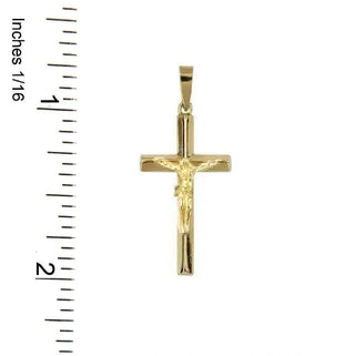 18k Yellow Gold Rhombus hollow tube Crucifix Pendant