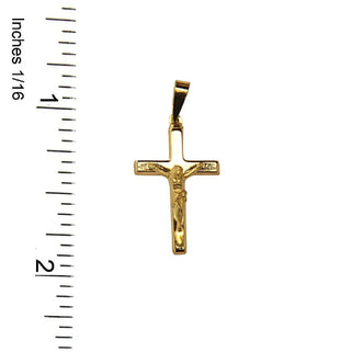 18k Yellow gold  Crucifix Polished cross with satin Christ 28x 13 mm   1.30 x 0.59 inch