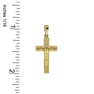 18k Solid Yellow Gold Oval Hollow Tube Crucifix Pendant