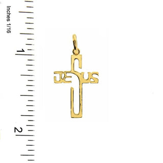 18K Solid Yellow Gold Polished Open Jesus Cross Pendant