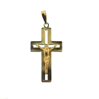 18K Solid Yellow Gold Flat Open Polished Crucifix Pendant