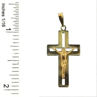 18K Solid Yellow Gold Flat Open Polished Crucifix Pendant