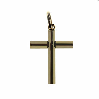 18K Solid Yellow Gold Small Oval Tube Cross 0.65 inch - Amalia J & Boutique