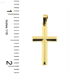 18K Solid Yellow Gold Polished Half Tube Cross Pendant