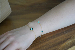 18K Solid Yellow Gold Blue Evil Eye 7 inches bracelet