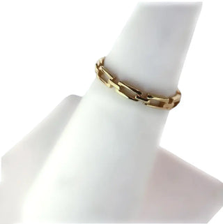 18K Solid Yellow Gold Thin Open Rectangle Link Chain Ring