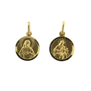 18K Solid Yellow Gold Round Scapular Medal 11mm pendan