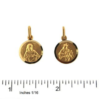 18K Solid Yellow Gold Round Scapular Medal 13 mm pendant