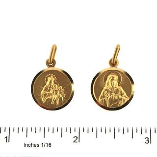 18K Solid Yellow Gold Round Scapular Medal 15 mm pendant