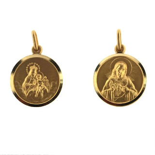 18K Solid Yellow Gold Round Scapular Medal 17 mm diameter