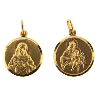 18K Solid Yellow Gold Round Scapular Medal 19 mm Diameter