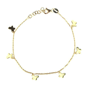 18K Solid Yellow Gold Dangling mini Butterflies Bracelet 7 inches with extra rings starting at 6.50 inches