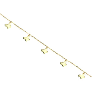 18K Solid Yellow Gold Dangling mini Butterflies Bracelet 7 inches with extra rings starting at 6.50 inches