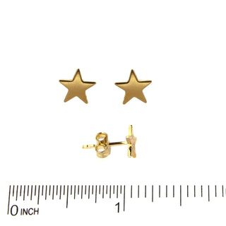 18K Solid Yellow Gold Polished Stars Post Earrings with a ruler