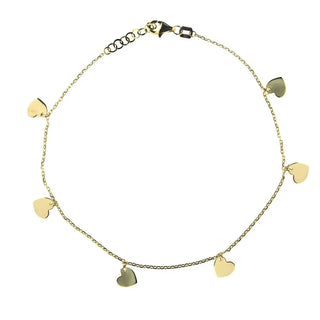 18K Solid Yellow Gold Dangling mini Hearts Anklet Bracelet