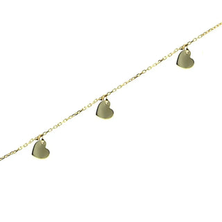 18K Solid Yellow Gold Dangling mini Hearts Anklet Bracelet