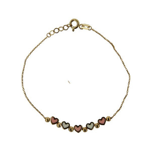 18K Solid Yellow Gold Enamel Pink & White Mini Hearts Bracelet , Amalia Jewelry