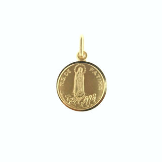 18K Solid Yellow Gold Round Our Lady of Fatima Medal Pendant 15mm , Amalia Jewelry