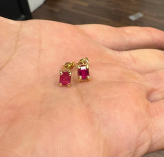 18k Solid Yellow gold Ruby Rectangle Post Earrings