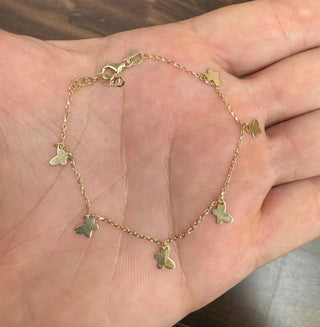 18K Solid Yellow Gold Dangling Mini Butterflies Bracelet