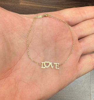 18K Solid Yellow Gold Love Bracelet with Heart Shaped