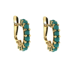 18K Yellow Gold Turquoise Beads Half Hoop Lever back Earrings Amalia Jewelry