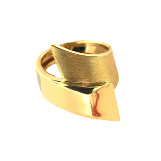 18K Solid Yellow Gold Satin and Polished Design Ring