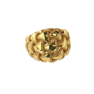 18K Solid Yellow Gold Modern Interwoven Mesh Polished Ring