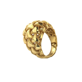 18K Solid Yellow Gold Modern Interwoven Mesh Polished Ring