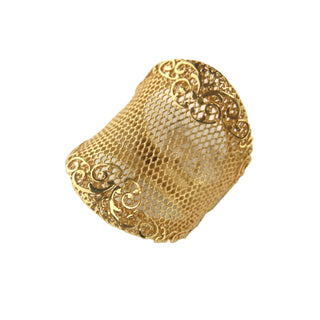 18K Solid Yellow Gold Mesh Wide Design Filigree Ring