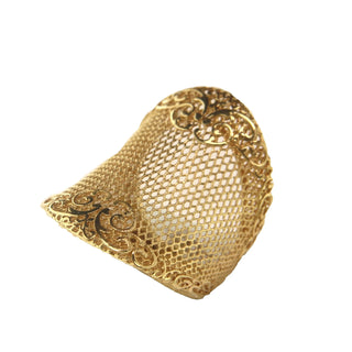 18K Solid Yellow Gold Mesh Wide Design Filigree Ring