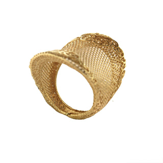 18K Solid Yellow Gold Mesh Wide Design Filigree Ring