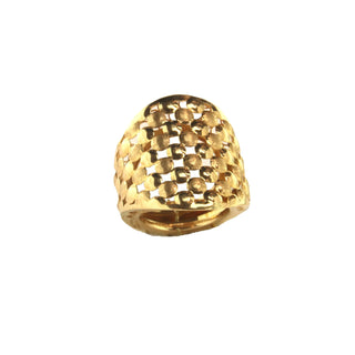 18K Solid Yellow Gold Wide Satin and Polished Open Mesh Ring