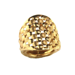 18K Solid Yellow Gold Wide Satin and Polished Open Mesh Ring