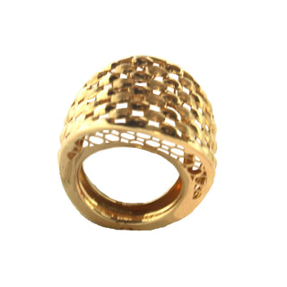 18K Solid Yellow Gold Wide Satin and Polished Open Mesh Ring