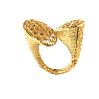 18K Solid Yellow Gold You and Me Filigree Diamond Cut Ring