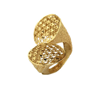 18K Solid Yellow Gold You and Me Filigree Diamond Cut Ring