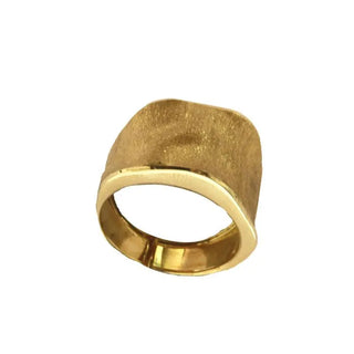 18K Solid Yellow Gold Satin Brush Finish Wave Band Ring