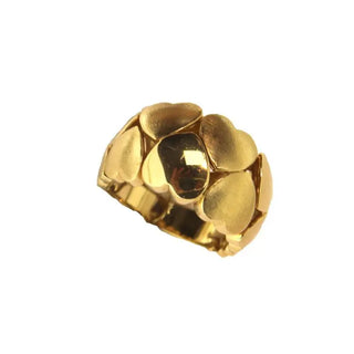 18K Solid Yellow Gold Polished and Satin Hearts Ring