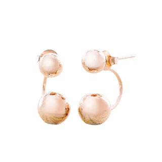 18K Solid Pink Gold Double Ball Jacket Post Earrings